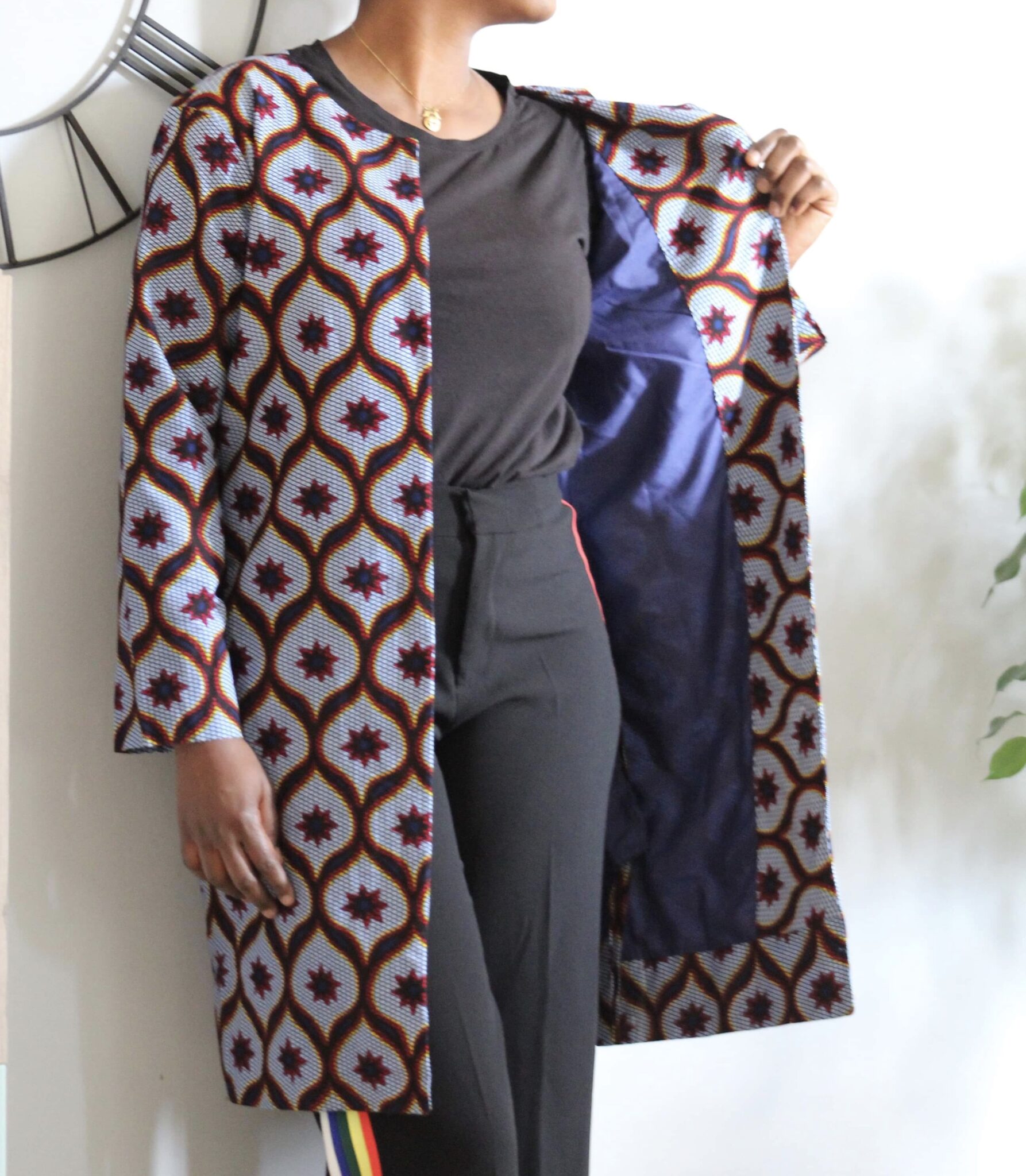 Veste Longue En Col Rond En Tissu Wax Africabaie