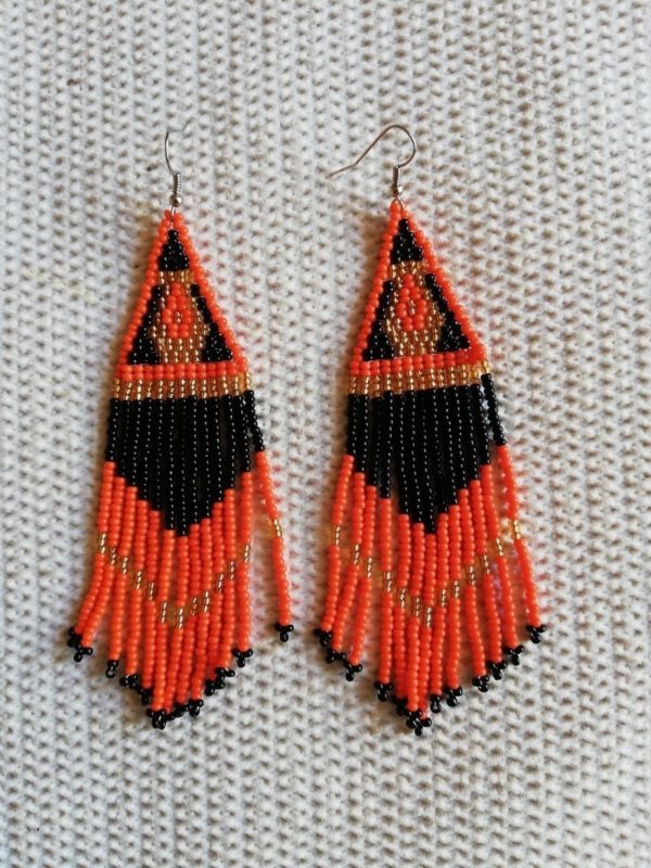 Beaded Fringe earrings handmade fabric 