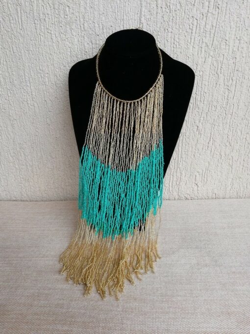 African wax Beaded Fringe Necklace