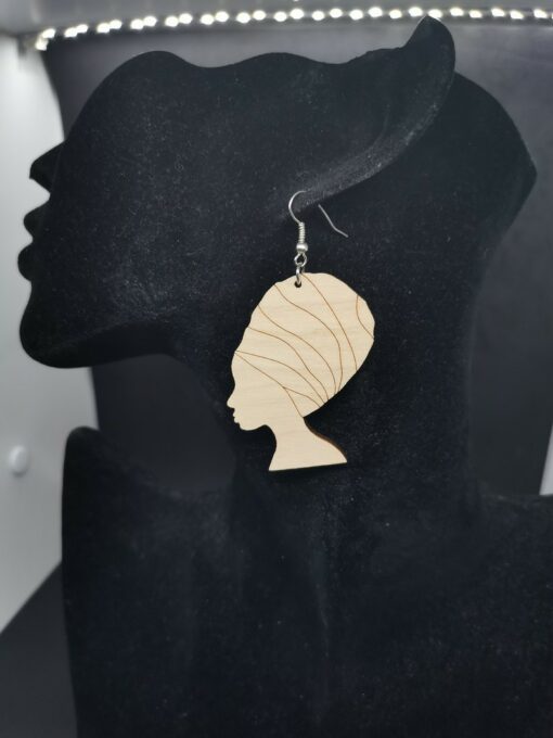 boucle d'oreille africaine en bois pour femme