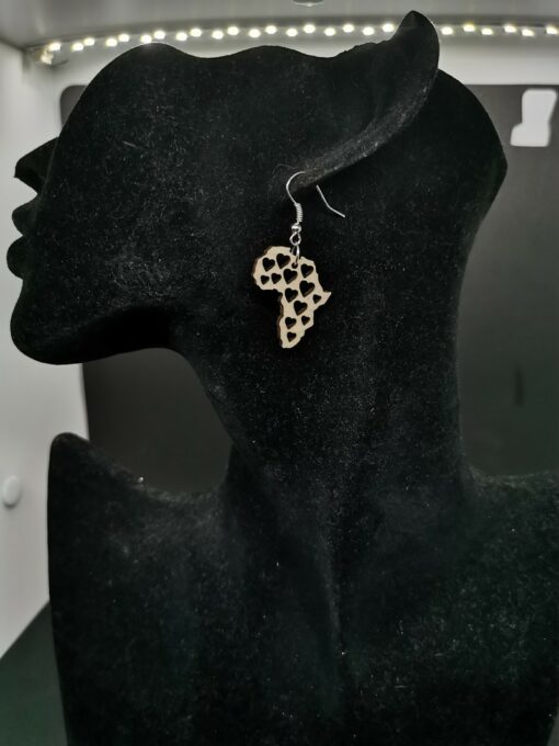 Boucle d'oreille en bois carte d'Afrique