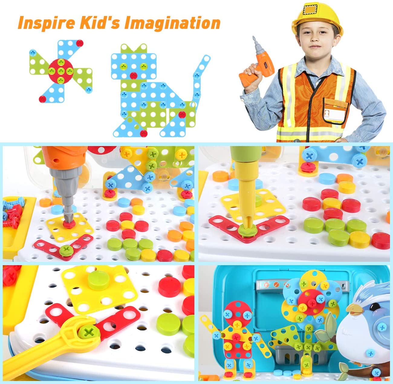 Puzzle Jouet Enfant 2 3 Ans,Jouet Enfant Mosaique Loisir Creatif avec 46  Boutons et 12 Cartes de Gabarit,Sûrs et Robustes Montessori pour Garçons