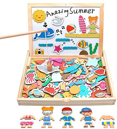 yoptote Puzzle Enfant en Bois 110 Pièces Jeux de Pêche + Tableau