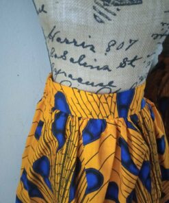 jupe wax courte jaune tissu wax africain plume de paon_1