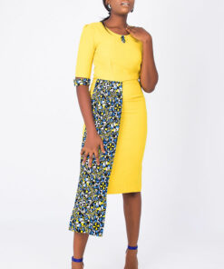 Yellow Modest Formal African Dress - Front View