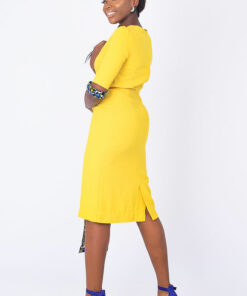 Yellow Modest Formal African Dress - Back View