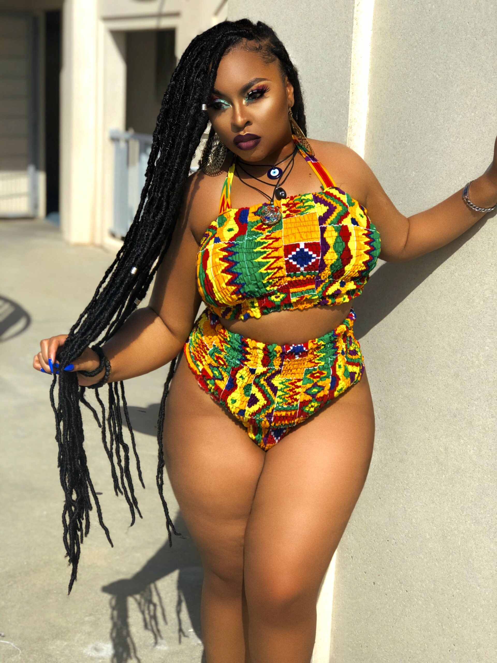 2022 Two PCS Set African Fabric Wax Print Women Swim Wear Bikini