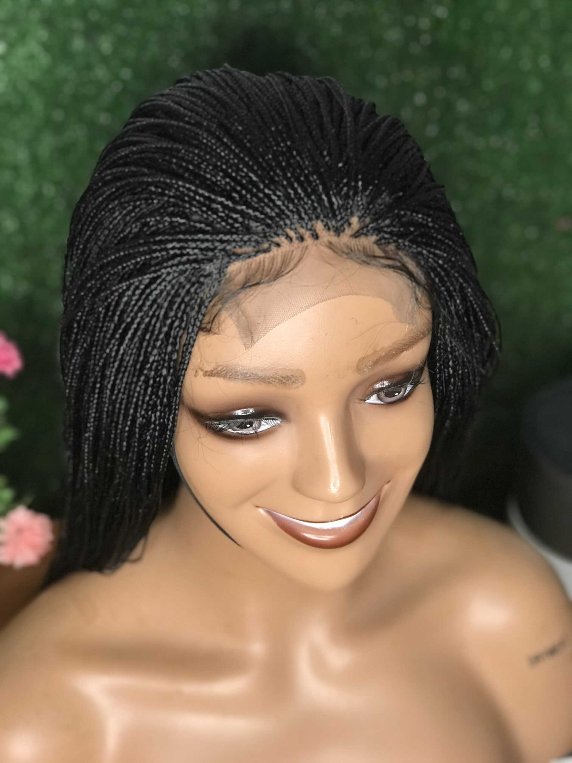 Ready to ship micro braids, side part style, braided wigs for black women -  Wigs brown, , braided, short, synthetic hair