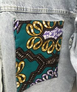 Veste en jean avec Wax turquoise et violet niyya paris