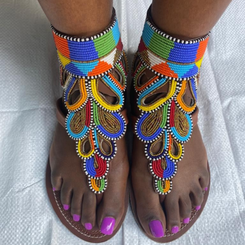 African Beaded Sandals - Size 41 | Black Malaika